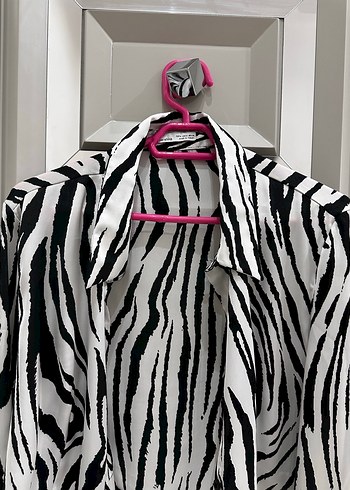 Zebra Desenli Uzun Kesim Kadın Gömlek