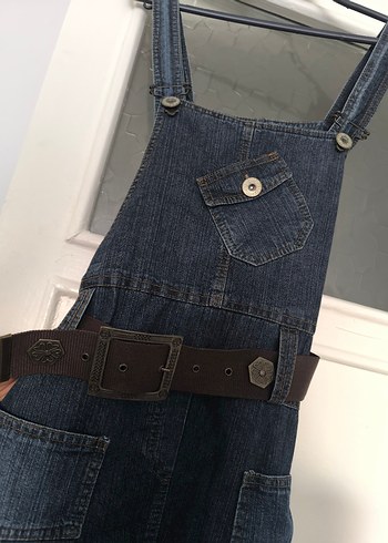 Kadın Lacivert Kot Askılı Midi Tulum - Görsel 3