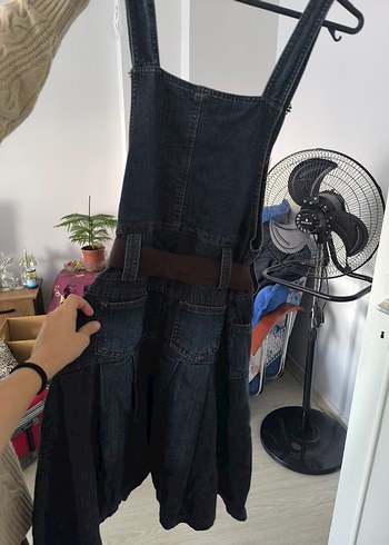 Kadın Lacivert Kot Askılı Midi Tulum - Görsel 2