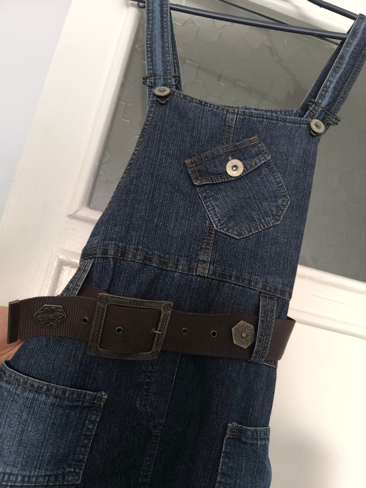 Kadın Lacivert Kot Askılı Midi Tulum - Görsel 3