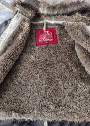 LTB Gri Kapüşonlu LTB punk Ceket, Kürk Detaylı