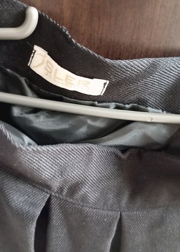 42 Beden Siyah Drapeli Midi Keten Etek