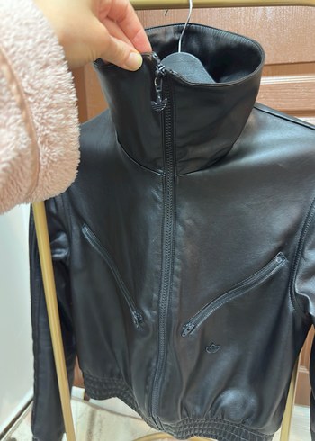 Kadın Adidas Siyah Biker Deri Ceket - Görsel 5