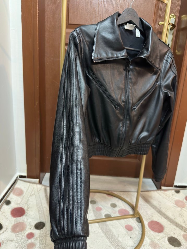 Kadın Adidas Siyah Biker Deri Ceket - Görsel 2
