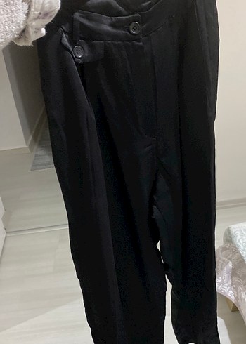 Düğmeli Siyah Midi Kadın Kumaş Pantolon