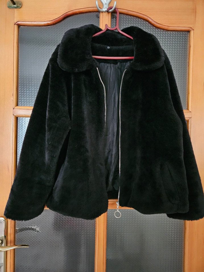 Siyah Kadın Peluş Kürk Ceket - Görsel 5