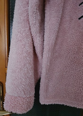 Pembe Peluş Kapüşonlu Kadın Sweatshirt - Görsel 2