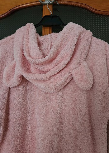 Pembe Peluş Kapüşonlu Kadın Sweatshirt - Görsel 6