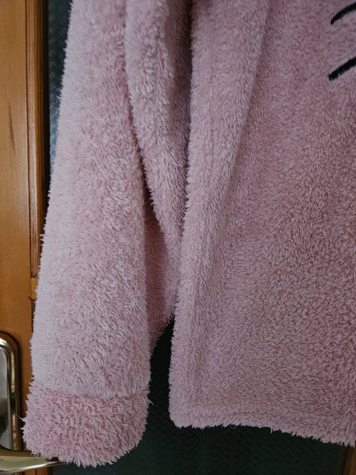 Pembe Peluş Kapüşonlu Kadın Sweatshirt - Görsel 2