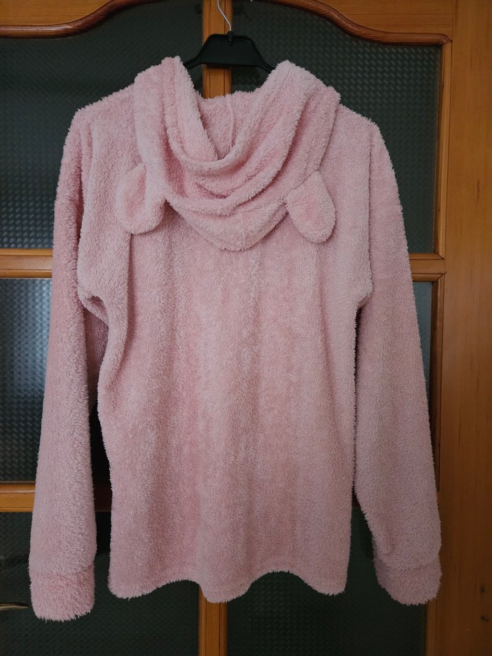 Pembe Peluş Kapüşonlu Kadın Sweatshirt - Görsel 5