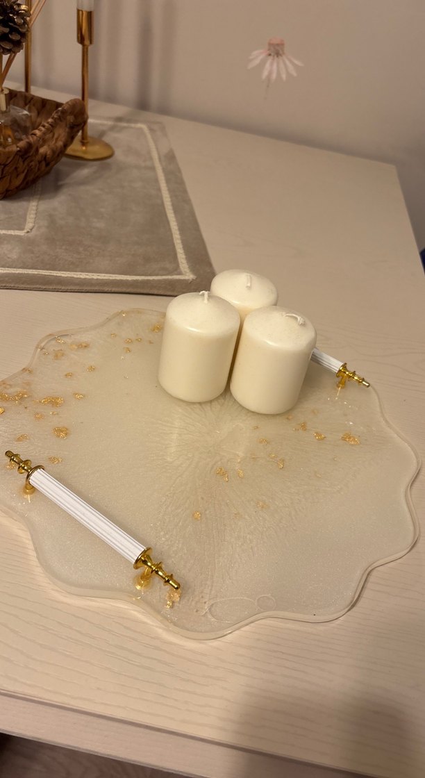 Beyaz Parlak Bohem Tepsi - Görsel 3