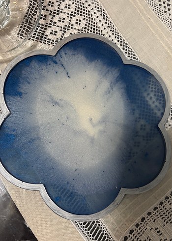 Mavi Gri Çiçek Desenli sunum tepsisi ( Tek kişilik) - Görsel 2