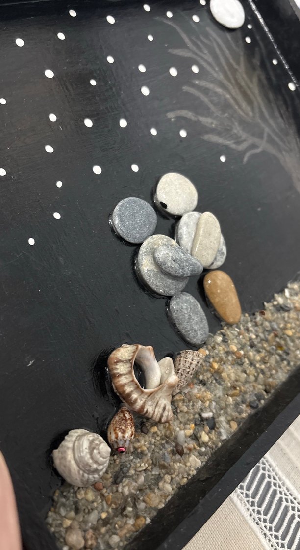 Taş ve Kabuk Detaylı Siyah Dekoratif Tablo - Görsel 3