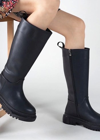 Siyah Deri Kadın Dizüstü Botlar - Görsel 2