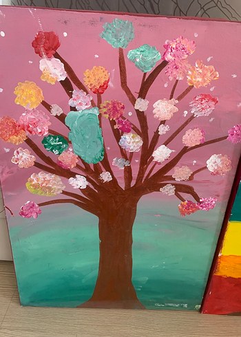Beden Pastel Renkli Ağaç Temalı Tablo Seti