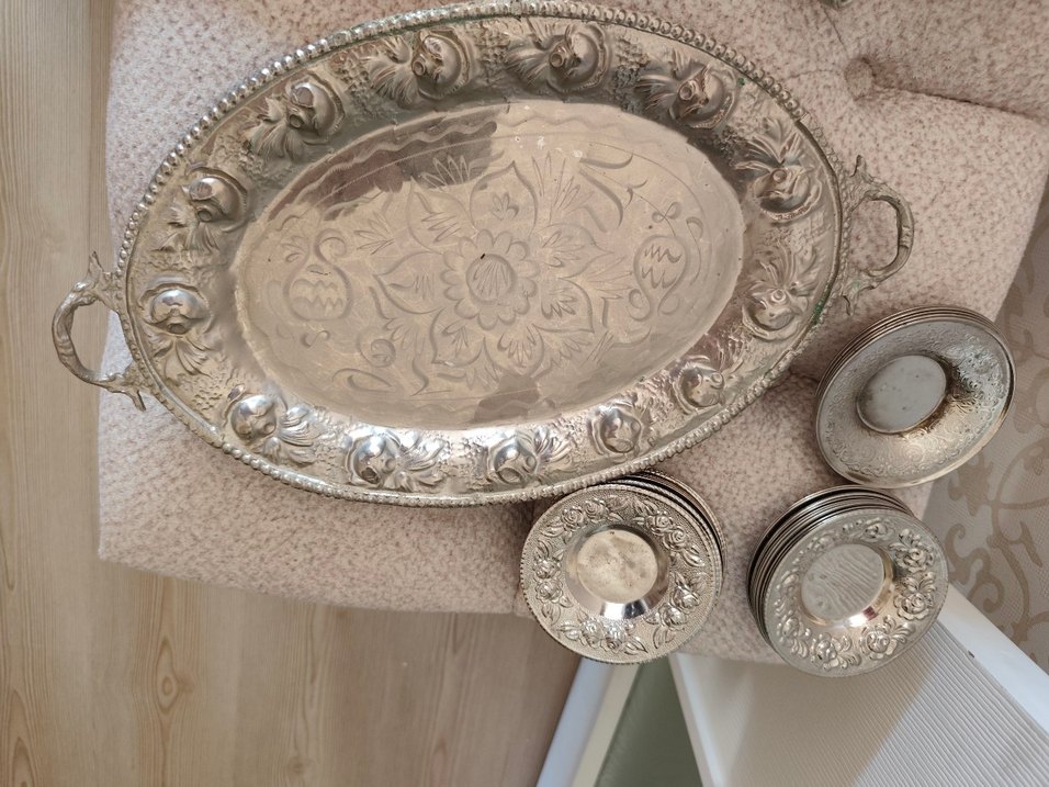 İşlemeli Gümüş Renkli Tabak ve Tabaklar - Görsel 3