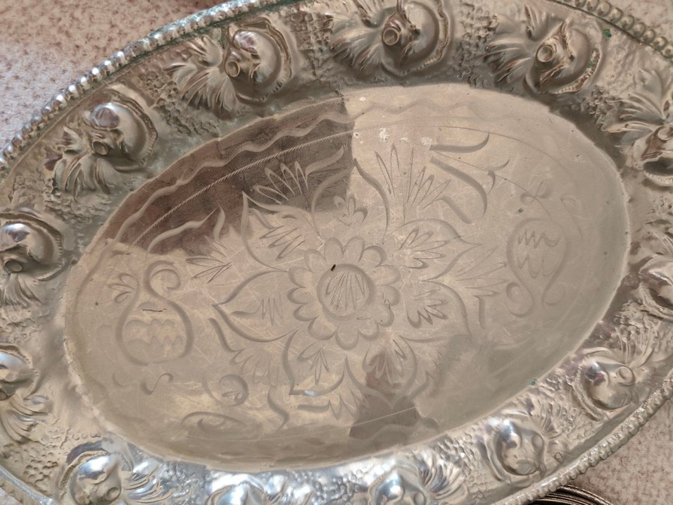 İşlemeli Gümüş Renkli Tabak ve Tabaklar - Görsel 4