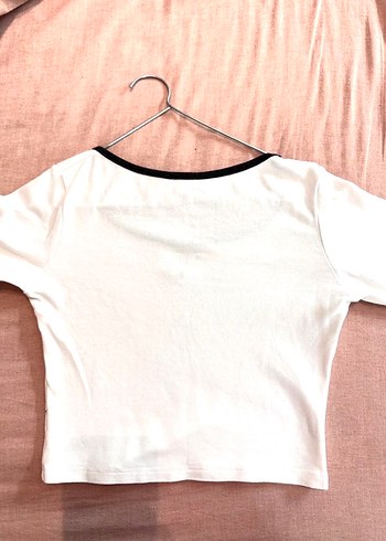 Diğer Siyah Detaylı Beyaz Kadın Crop bluz