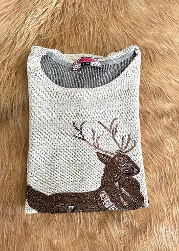 Geyik Desenli Kız Çocuk Sweatshirt - Görsel 3