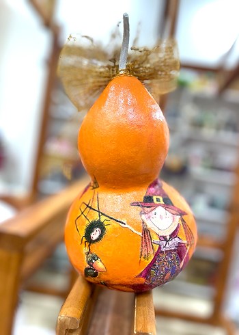 Turuncu Cadı Desenli Dekoratif Kabak - Görsel 2