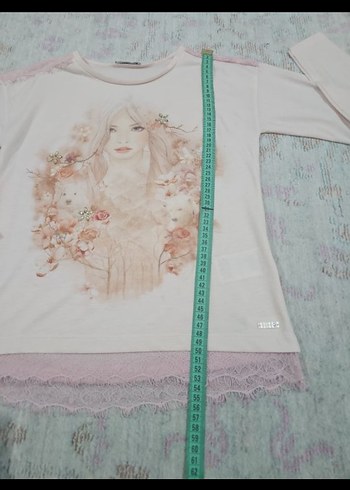 Kızlar için uzun kollu dantel detaylı tişört - Görsel 3