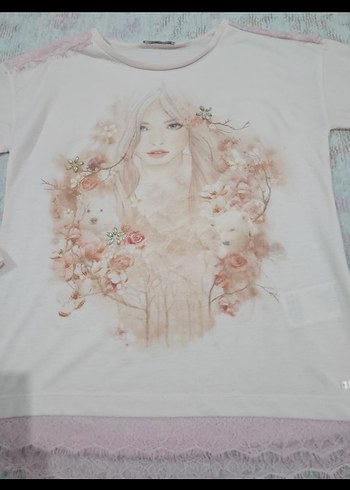 Kızlar için uzun kollu dantel detaylı tişört - Görsel 2