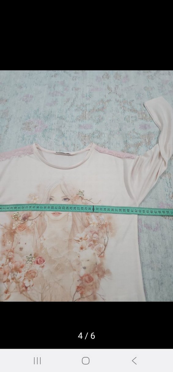 Kızlar için uzun kollu dantel detaylı tişört - Görsel 4