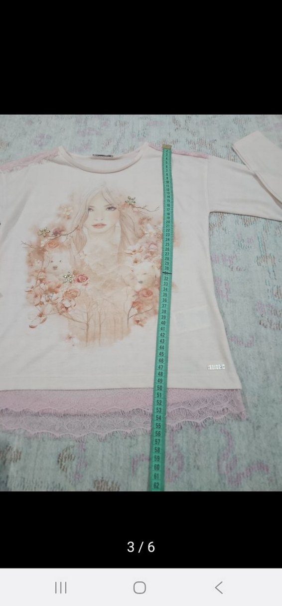 Kızlar için uzun kollu dantel detaylı tişört - Görsel 3