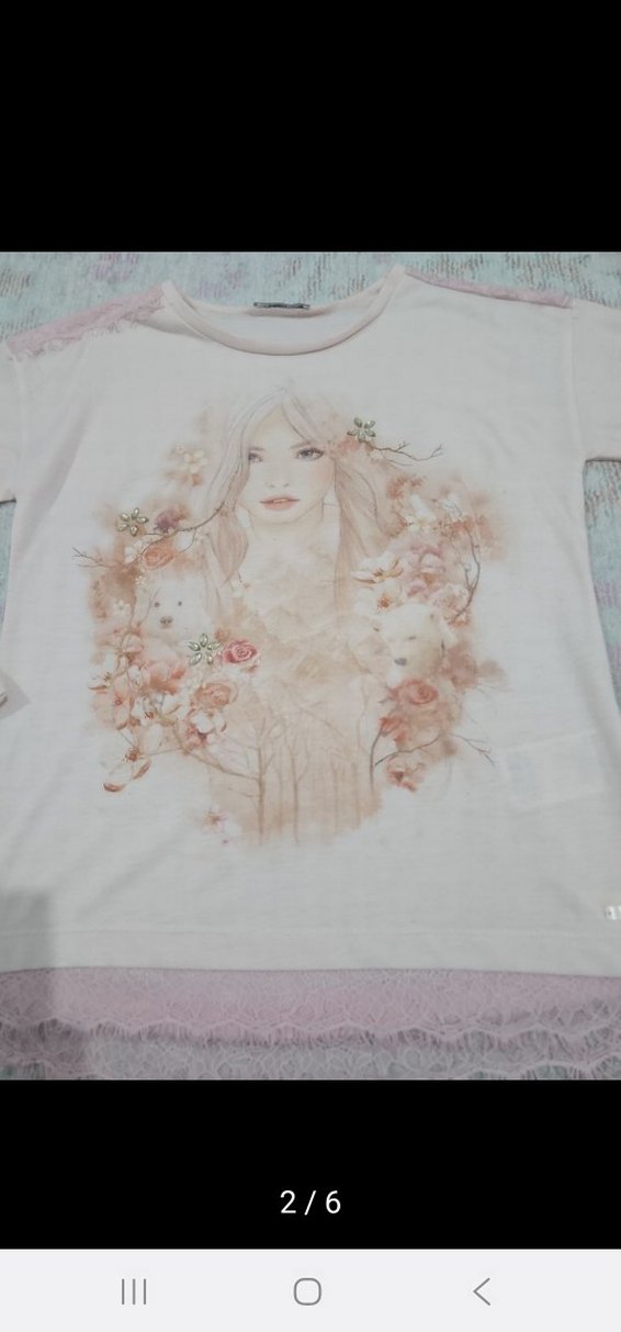 Kızlar için uzun kollu dantel detaylı tişört - Görsel 2