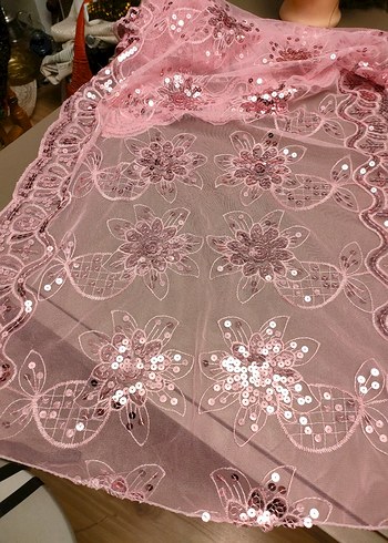 Pembe pullu İşlemeli Bohem Kadın Şal 2 adet - Görsel 3