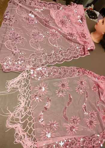 Pembe pullu İşlemeli Bohem Kadın Şal 2 adet - Görsel 2