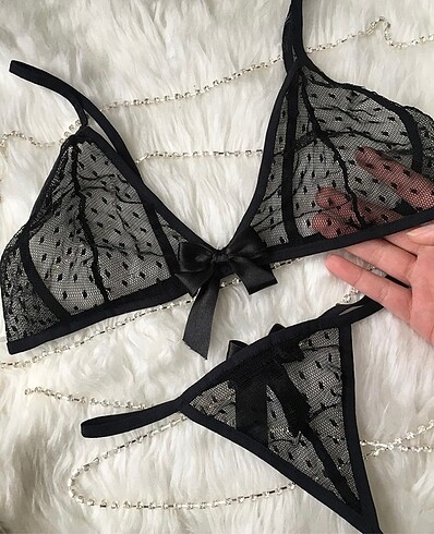 m Beden Süyah bralet tanga takımı sütyen seti