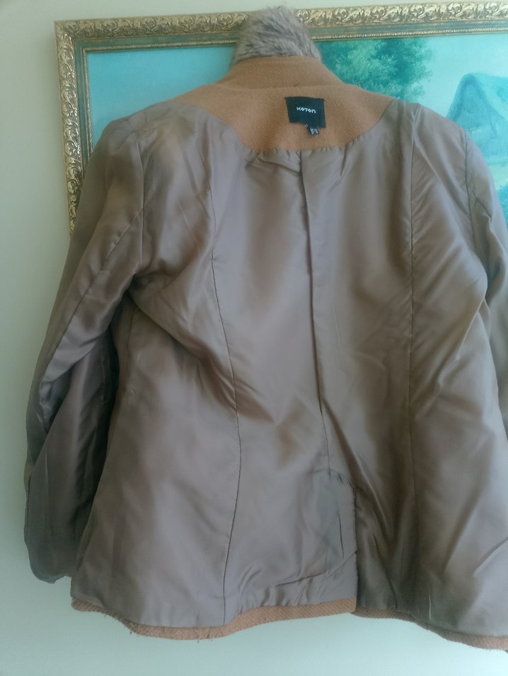 kürk yakalı kıslık ceket - Görsel 4