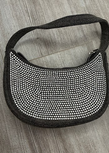 Zara Gri taşlı Nakışlı Kot Kadın Çanta