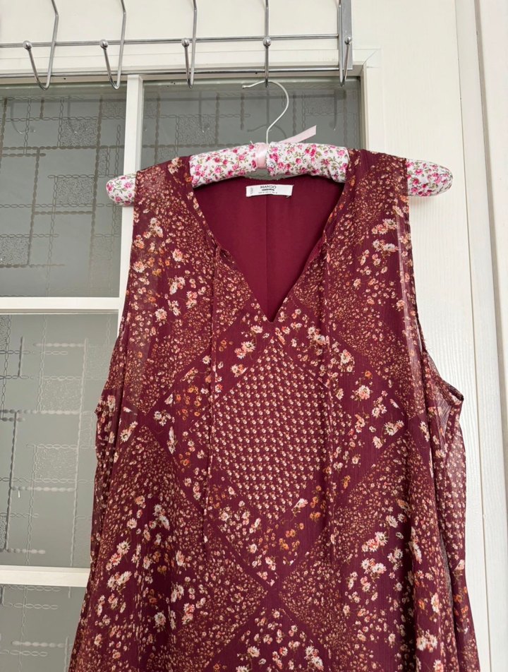 Mango Bordo V Yaka Bohem Elbise - Görsel 2