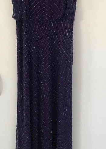 Mor V Yaka İşlemeli Abiye Elbise - Görsel 2