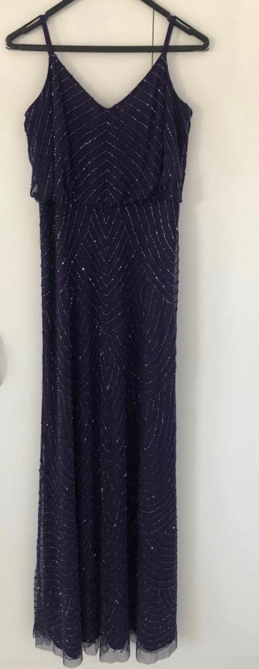 Mor V Yaka İşlemeli Abiye Elbise - Görsel 2