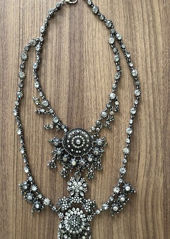 Uzun Gri Bohem Nakışlı Boncuklu Kolye - Görsel 2