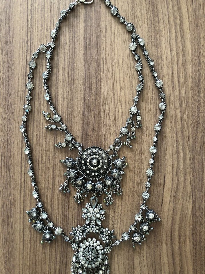 Uzun Gri Bohem Nakışlı Boncuklu Kolye - Görsel 2