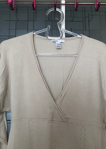 Mango bej V Yaka Midi Triko Elbise - Görsel 3