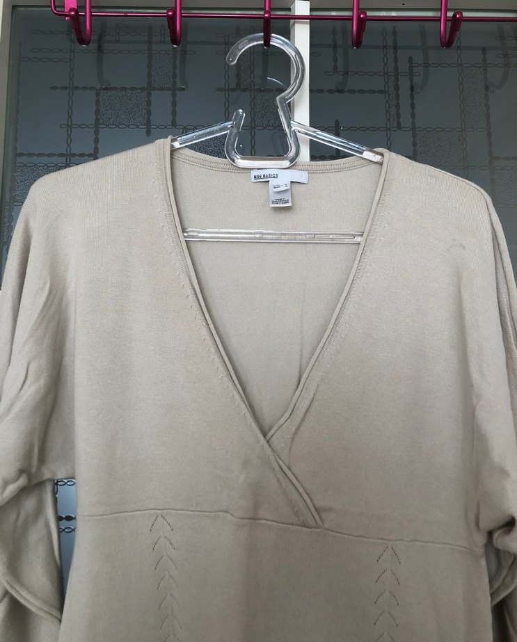 Mango bej V Yaka Midi Triko Elbise - Görsel 3