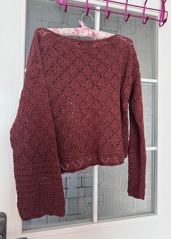 Zara Bordo Örgü Kadın Bohem Kazak - Görsel 3