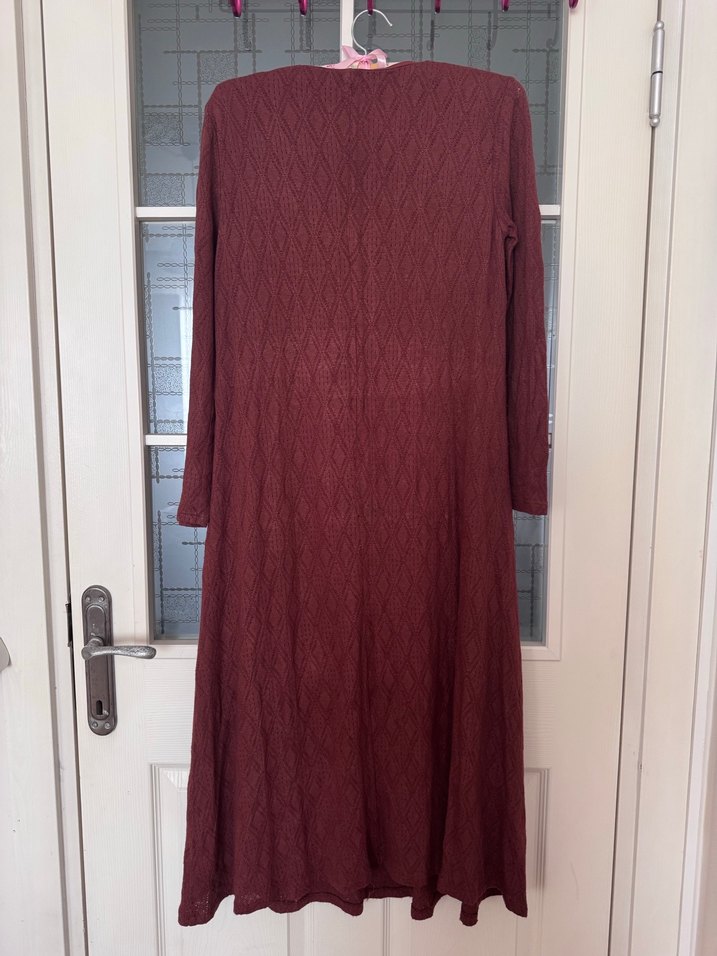 Mango Bordo V Yaka Uzun Örgü Kadın Elbise - Görsel 2