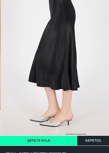 Siyah Parlak Midi Kadın Etek - Görsel 3