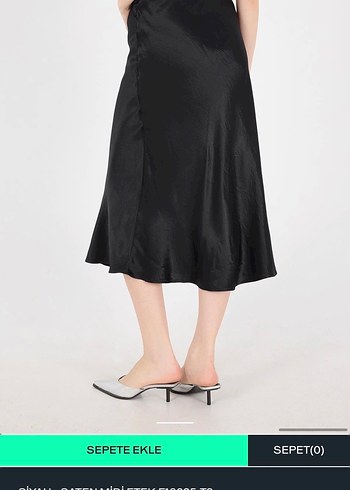 Siyah Parlak Midi Kadın Etek - Görsel 2