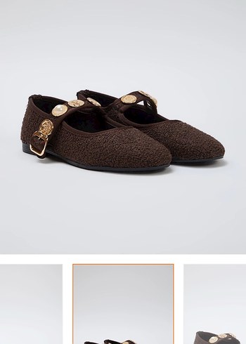 Kahverengi Örgü Tokalı Stiletto Kadın Babet - Görsel 2