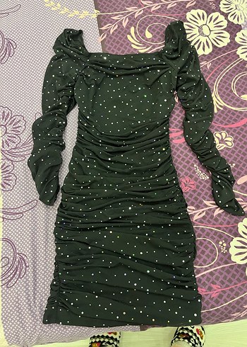 Işıltılı Uzun Kollu Siyah Abiye Elbise - Görsel 4