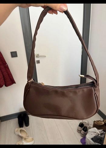 Fermuarlı Kahverengi Deri Kadın Çanta - Görsel 2