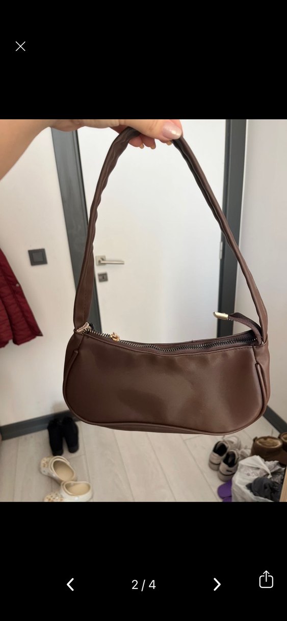 Fermuarlı Kahverengi Deri Kadın Çanta - Görsel 2