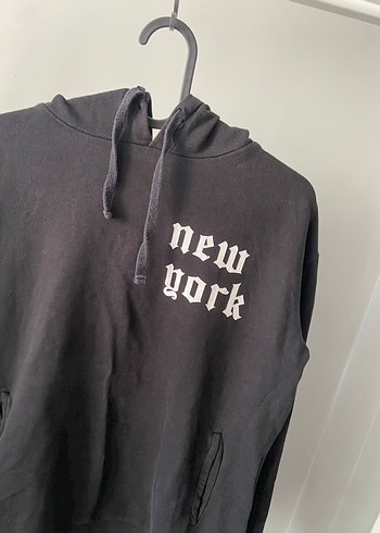 s Beden siyah Renk Siyah Kapüşonlu New York Baskılı Sweatshirt